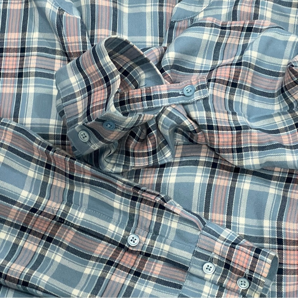 Women’s Dane Blue Plaid V-Neck Soft Joie Button Up Long Sleeve Blouse Size M - Picture 8 of 10